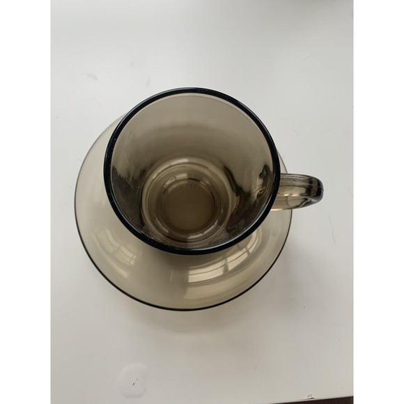 VTG Single Arcoroc France Smokey Gray Coffee Mug And Saucer Rare - Picture 4 of 7